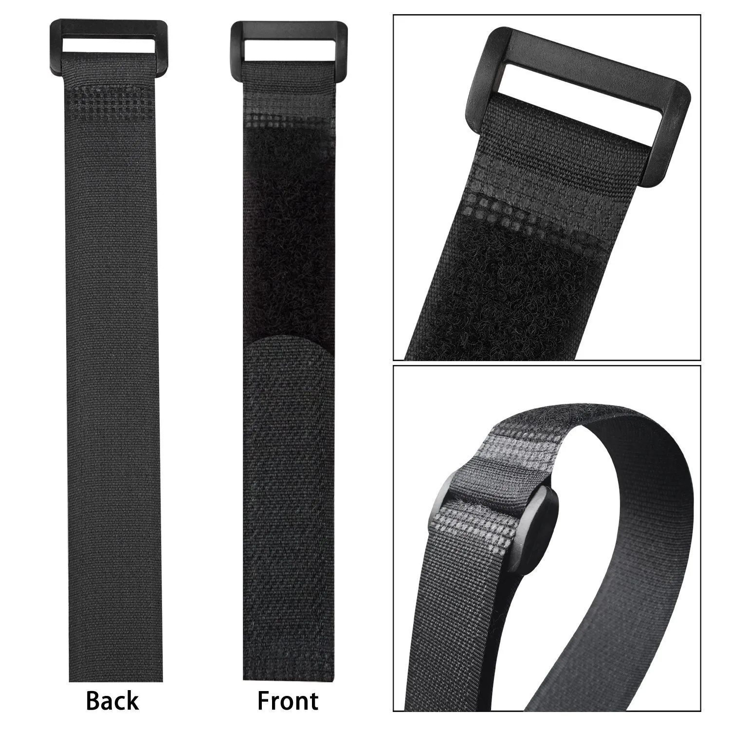 5pcs Reusable Cable Straps Multipurpose Quality Hook and Loop Securing Straps Adjustable Cable Ties Black Nylon 2.5cm Width