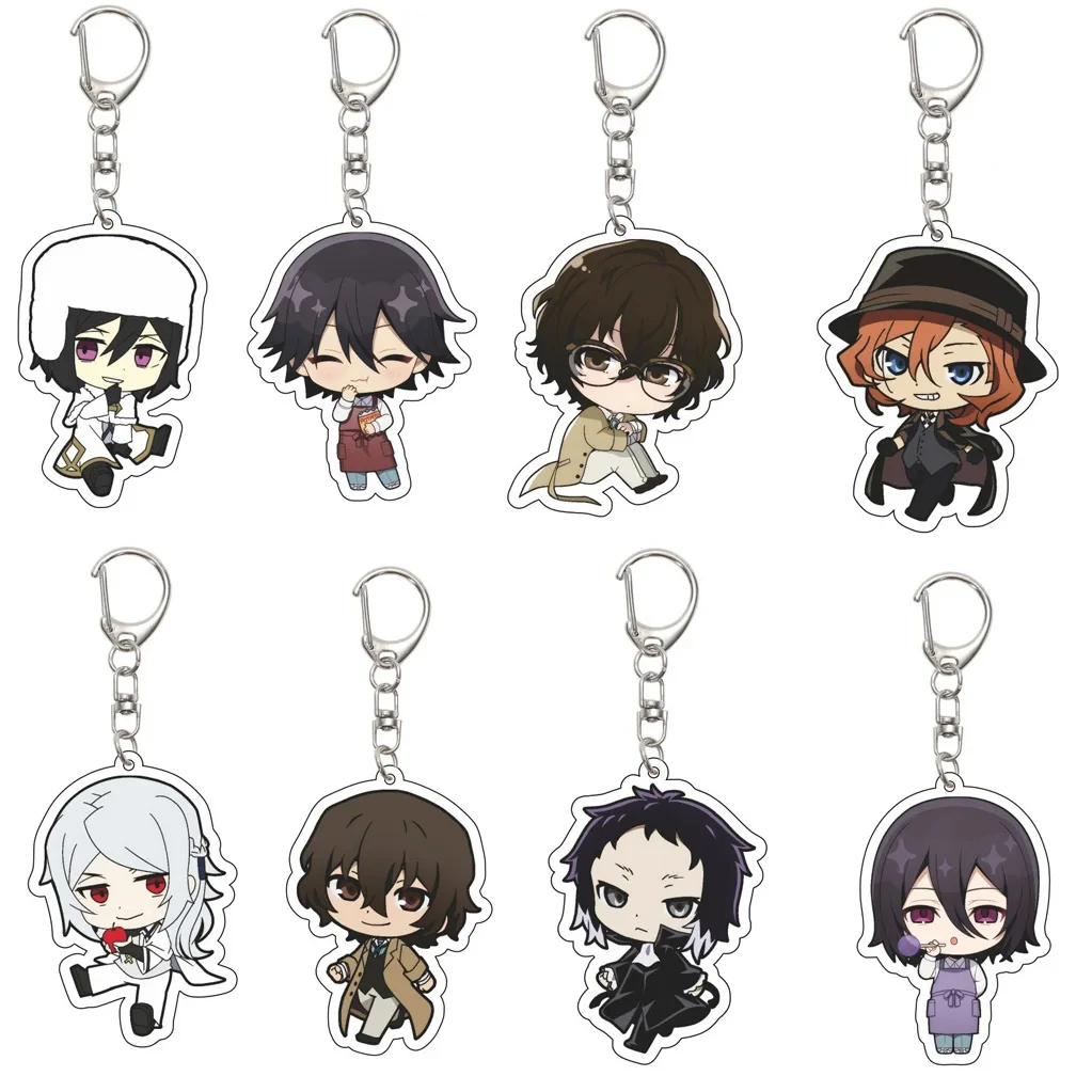 55MM Anime Bungo Stray Dogs‌ Keychain Dazai Osamu Akutagawa Ryūnosuke Edogawa Ranpo Izumi Kyōka Keychain Christmas Gifts