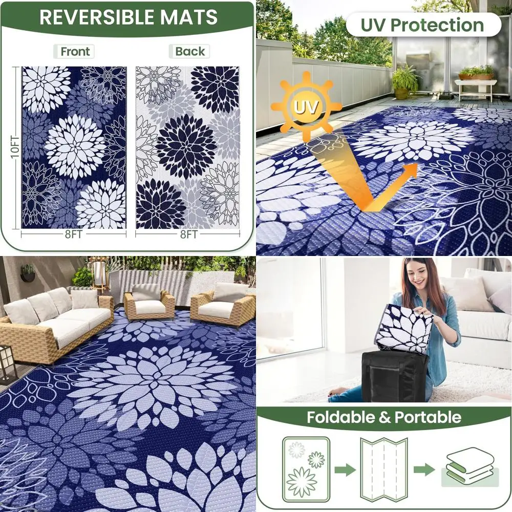 

Двусторонний водонепроницаемый пластиковый коврик, синий размер 8 x 10 футов, идеально подходит для помещений на открытом воздухе, фургонов, пикников и пляжа.