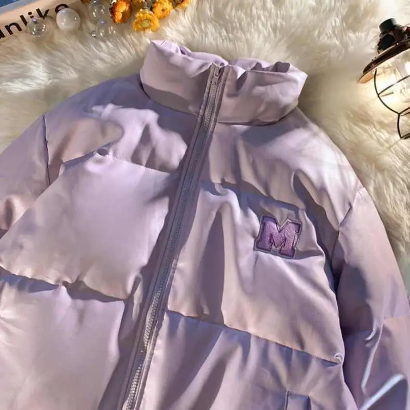 

white cotton-padded jacket Women's winter loose short style coat new model puffer jacket keep warm thickened solid top casual