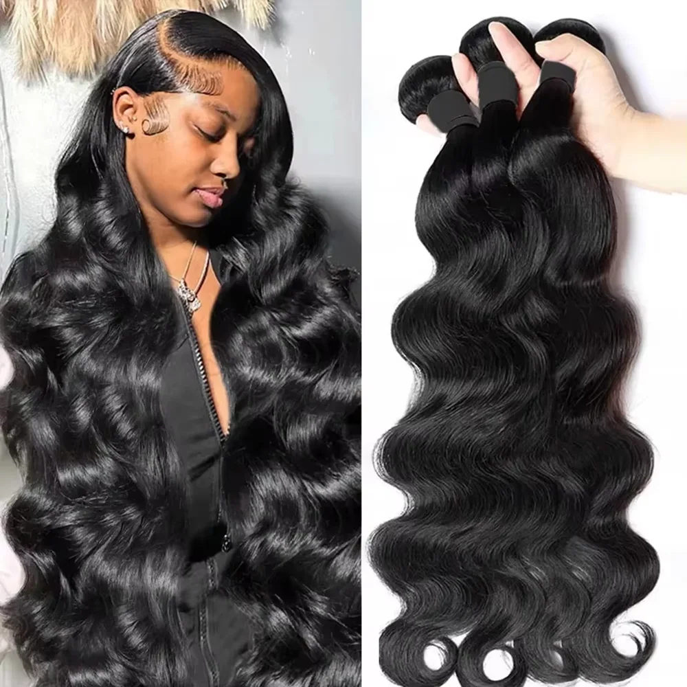 32 32 34 36 38 40 Inch Body Wave Bundle Human Hair Brazilian Hair Natural Black Water Wavy Weave 3/4 Pcs Bundles Extensions For Women Brazilian Remy Unprocessed Human Hair Wavy Double Drawn Bundles Weave Extensions