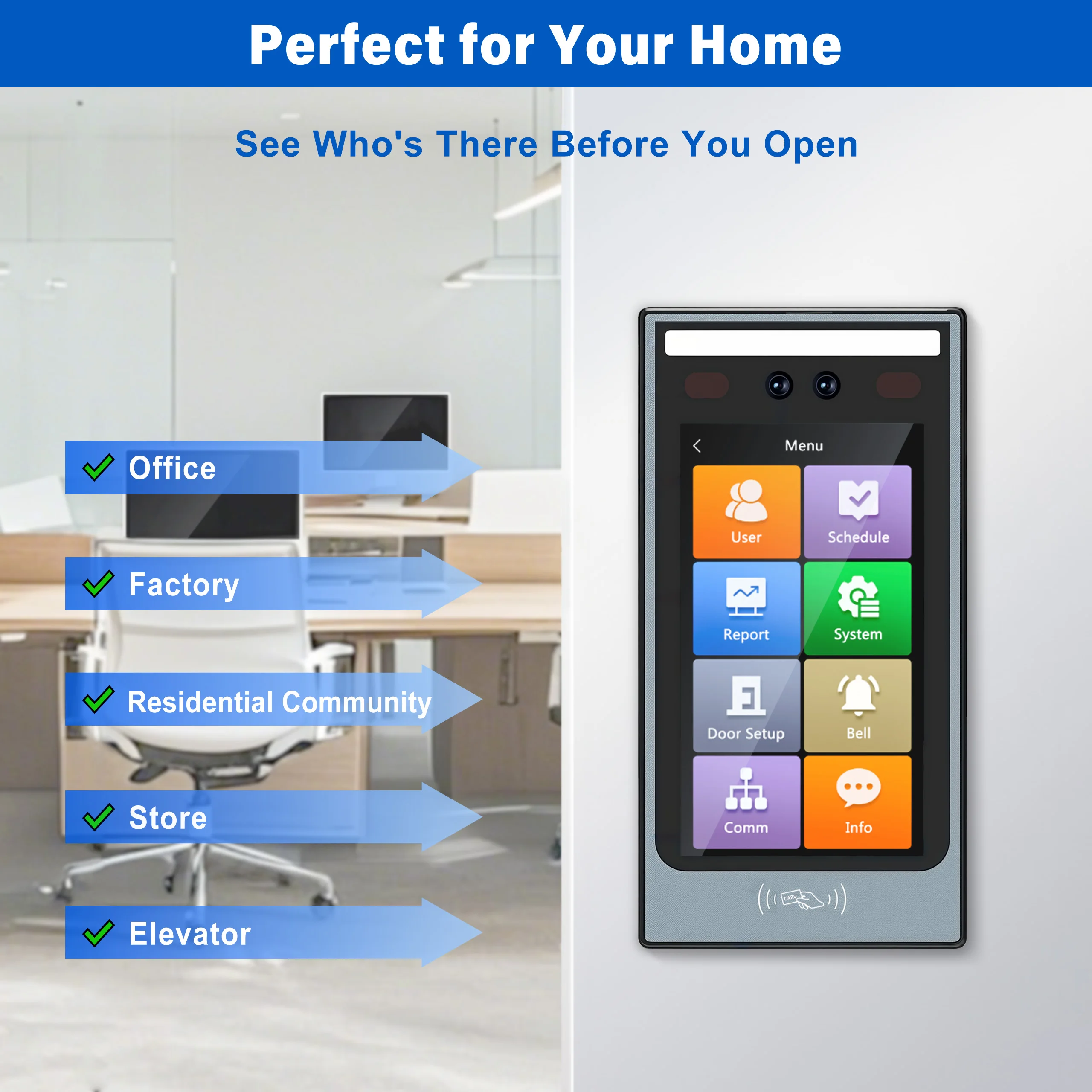 7" IPS Face RFID Access Control Terminal | Biometric Attendance System with Ethernet, USB, PC Software Employee Attendance