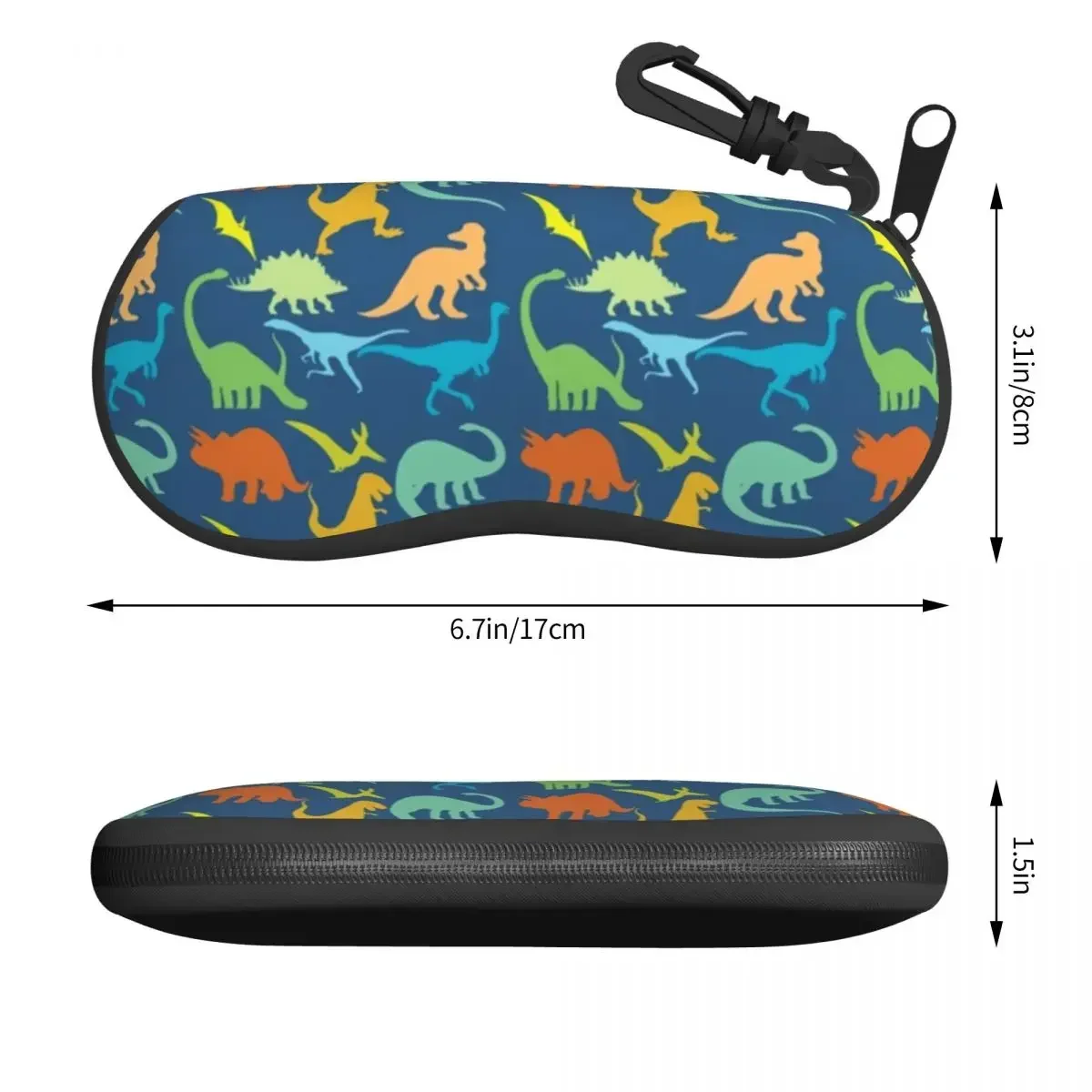 Warna-warni dinosaurus Horizontal kacamata Case dinosaurus siluet gantungan kunci Pria Wanita kacamata kantong perjalanan tren tas kacamata