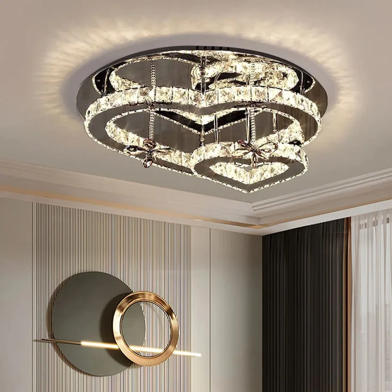 Modern LED Heart Shaped Crystal Chandelier Ceiling Lamp for Living Dining Room Bedroom Home Lighting