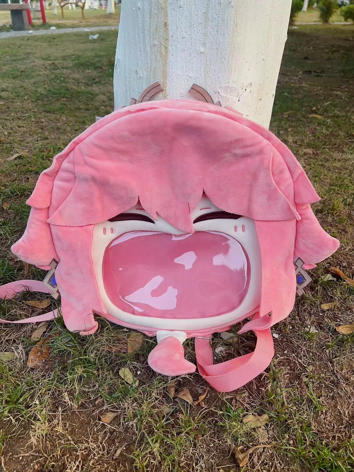 Genshin Impact Yae Miko Cartoon großen Mund Plüsch Plüsch Puppe rosa Rucksack Geldbörse Umhängetaschen Handtaschen Itabag Anime Figur t