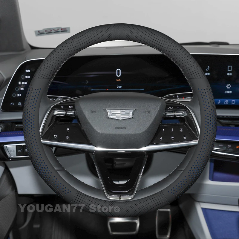 

Leather Car Steering Wheel Cover For NEW Cadillac Escalade IQ 2025 Non-slip Auto Steering Wheel Cadillac Optiq Accessories 2025