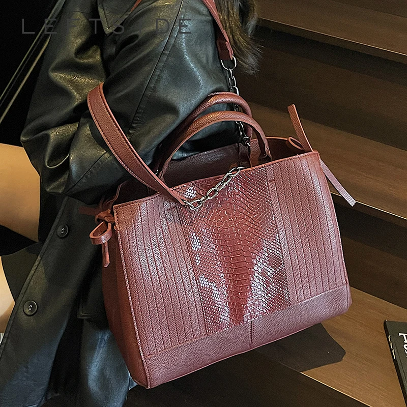 

LEFTSIDE PU Leather Alligator Pattern Shoulder Bags for Women 2025 Luxury Designer Tote Bag Females Fashion Chain Handbags