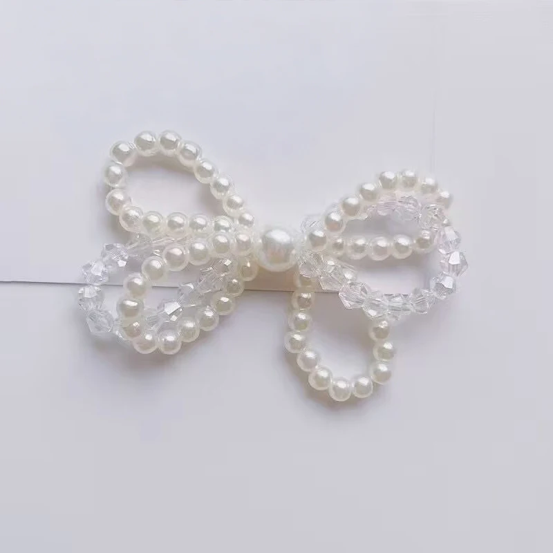 ●Vintage Crystal Bow Woven Pearl Double-Layer Bow Accessories Diy Clothing Shoes Hats And Accessories