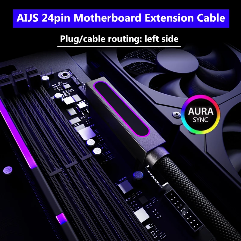   AIJS ATX24PIN One-Line Computer Power Extension Cable Motherboard Extension Cable Left Side Cable Routing