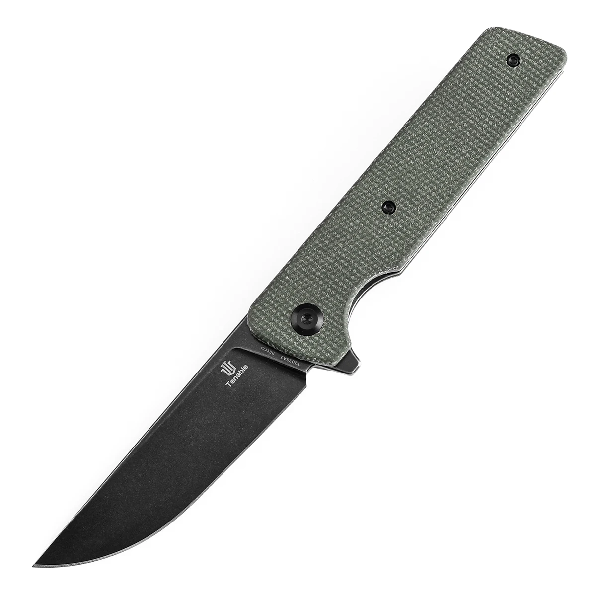 Tenable Anomaly T2038A2 Pocket Knife Drop Point 3.14'' Blackwash Nitro V Blade with Green Micarta Handle Folding Knife for EDC