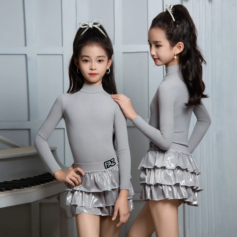 Vêtements de concours de danse latine pour filles, haut à col haut, jupe gâteau, tenues Samba Chacha pour enfants, Costumes latins XH3588, nouvelle collection 2025