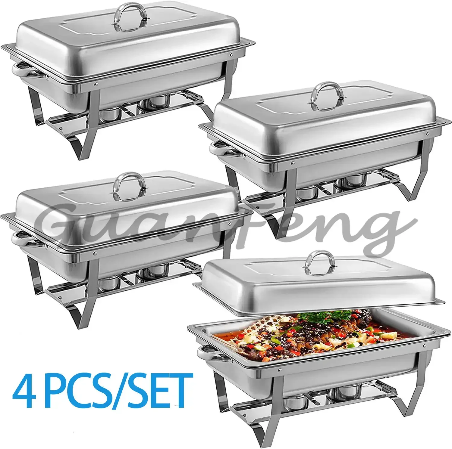 4Pcs Commercial Stainless Steel Chafing Dish Set Buffet Food Warmer Steam Insulated Hot Pot For Hotel Restaurant Use
