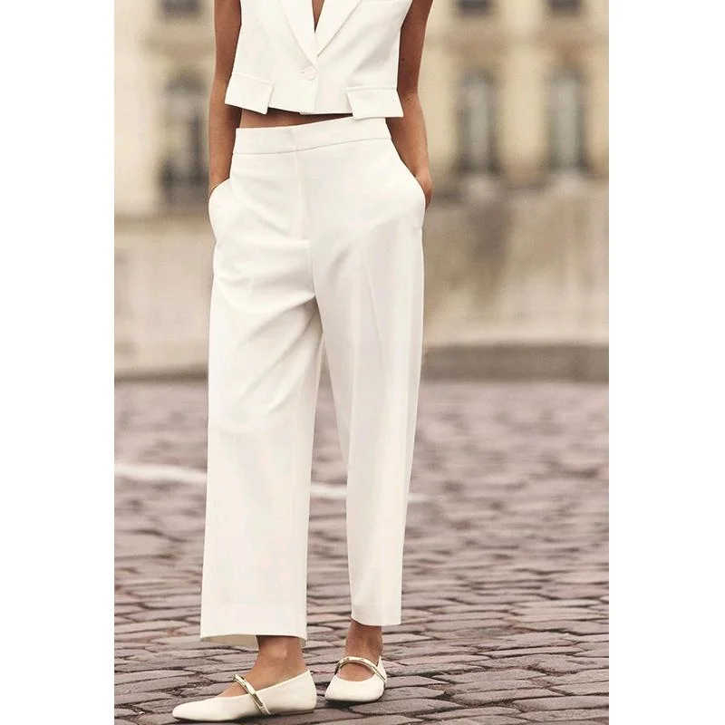

ort Svel V-Ne Vest 2406539 High Waist Wide Leg Casual Pants 2485539 Faion Set Polyester Fiber Spring Season