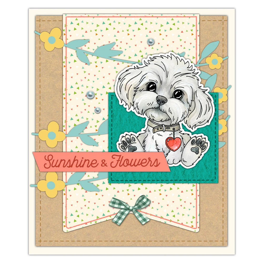 Mangocraft Cute Love Puppy Dogs Cutting Dies Clear Stamp Spring Day DIY Scrapbooking Metal Dies Silicone Stamp For Cards Albums