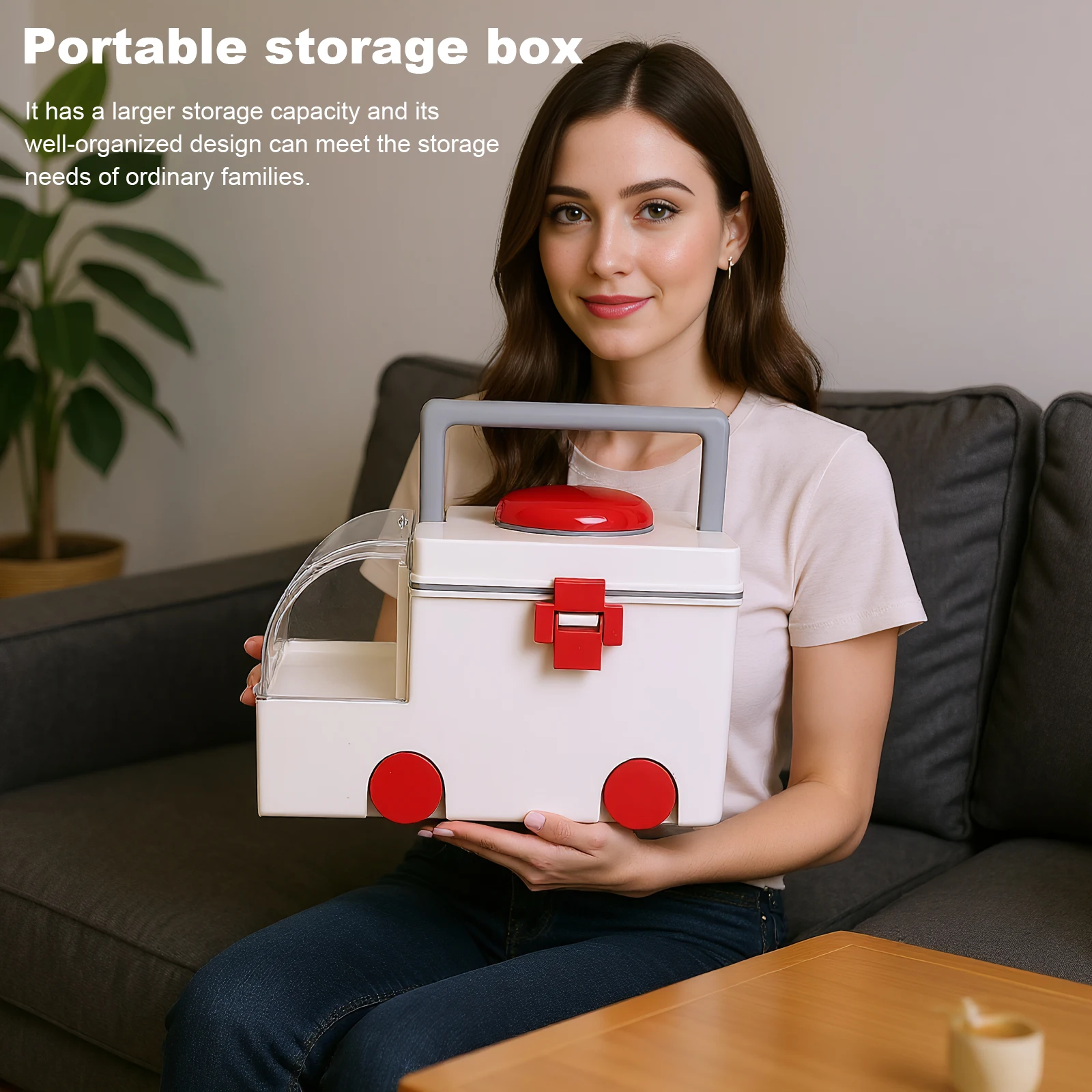 Car-Shaped Plastic First Aid Kit Large Capacity Medicine Classification Storage Case Wear Resist for Emergency Preparedness