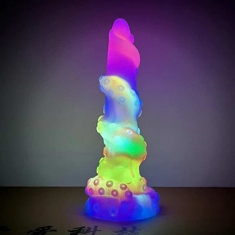 Faak luminous anal plug with sucker multi color silicone butt sex toys glowing dark penis screw octopus leg style erotic product