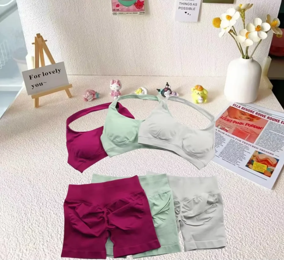 2PCS Yoga Fitness Anzug frauen Nahtlose Spitze-Up Yoga Bh Top Hohe Taille Workout Scratch Shorts Sport anzug Fitness Anzug