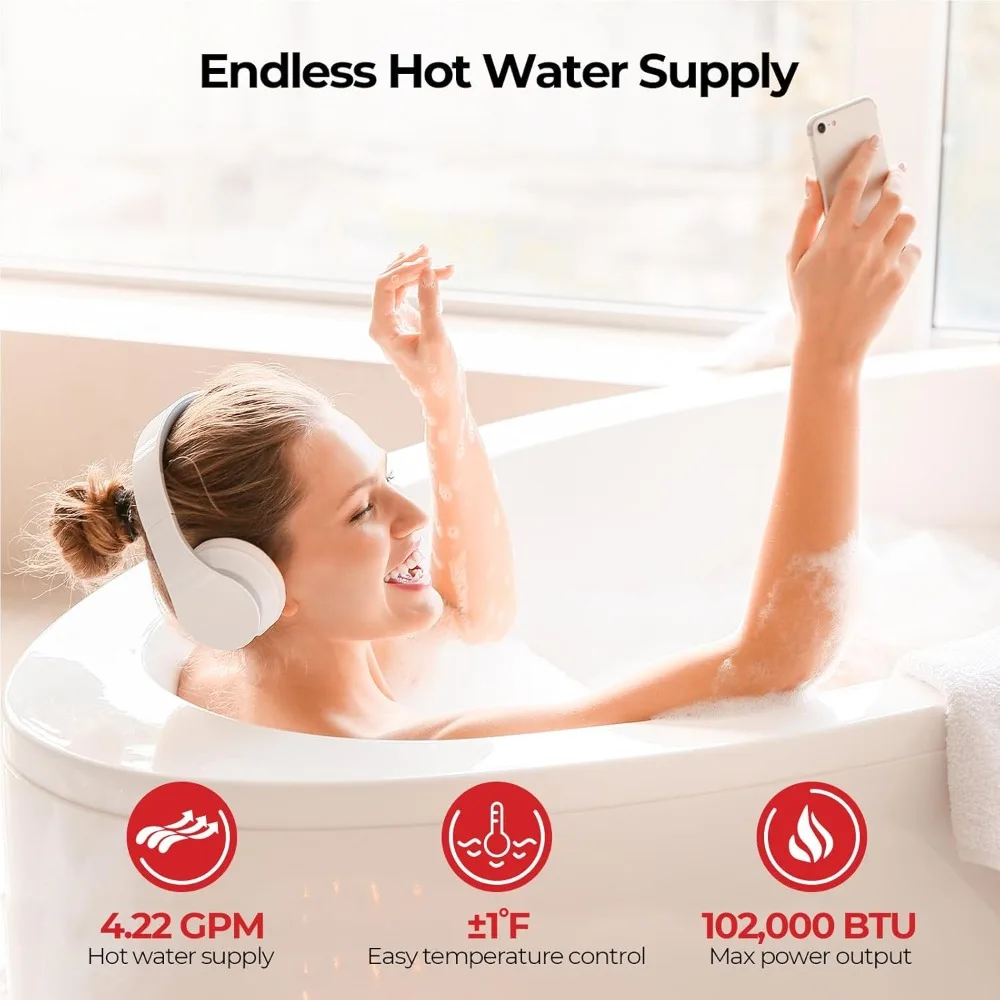 Tankless Water Heater Gas, 102,000 BTU Propane Tankless Water Heaters, On Demand Propane Hot Water Heater Indoor