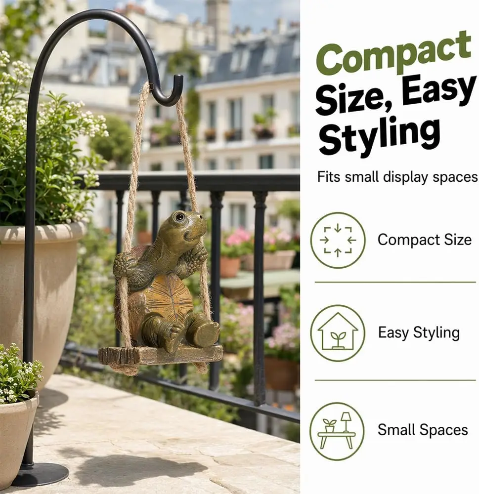 Cute Turtle Swing Statue Hanging Decoration, Perfect for Garden, Yard, Lawn, Porch, Balcony, Patio, Outdoor Decor