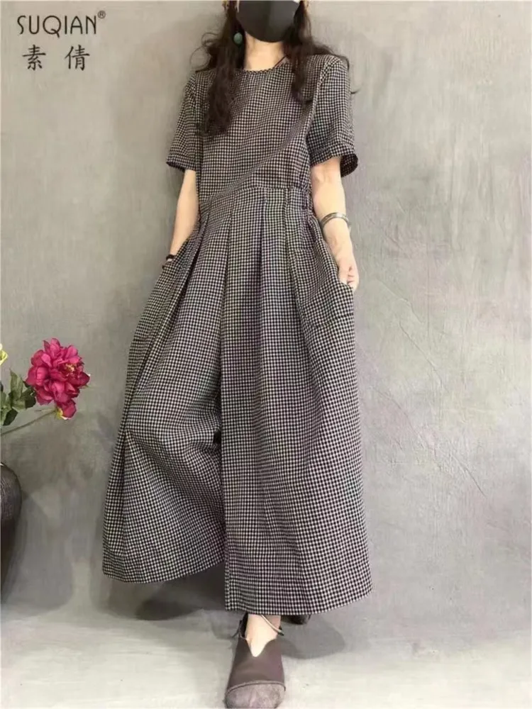 بدلة قفز صيفية كبيرة الحجم منقوشة مطبوعة بدلة قفز نسائية غير رسمية فضفاضة ذات ثنيات واسعة الساق بدلة قفز نسائية طويلة