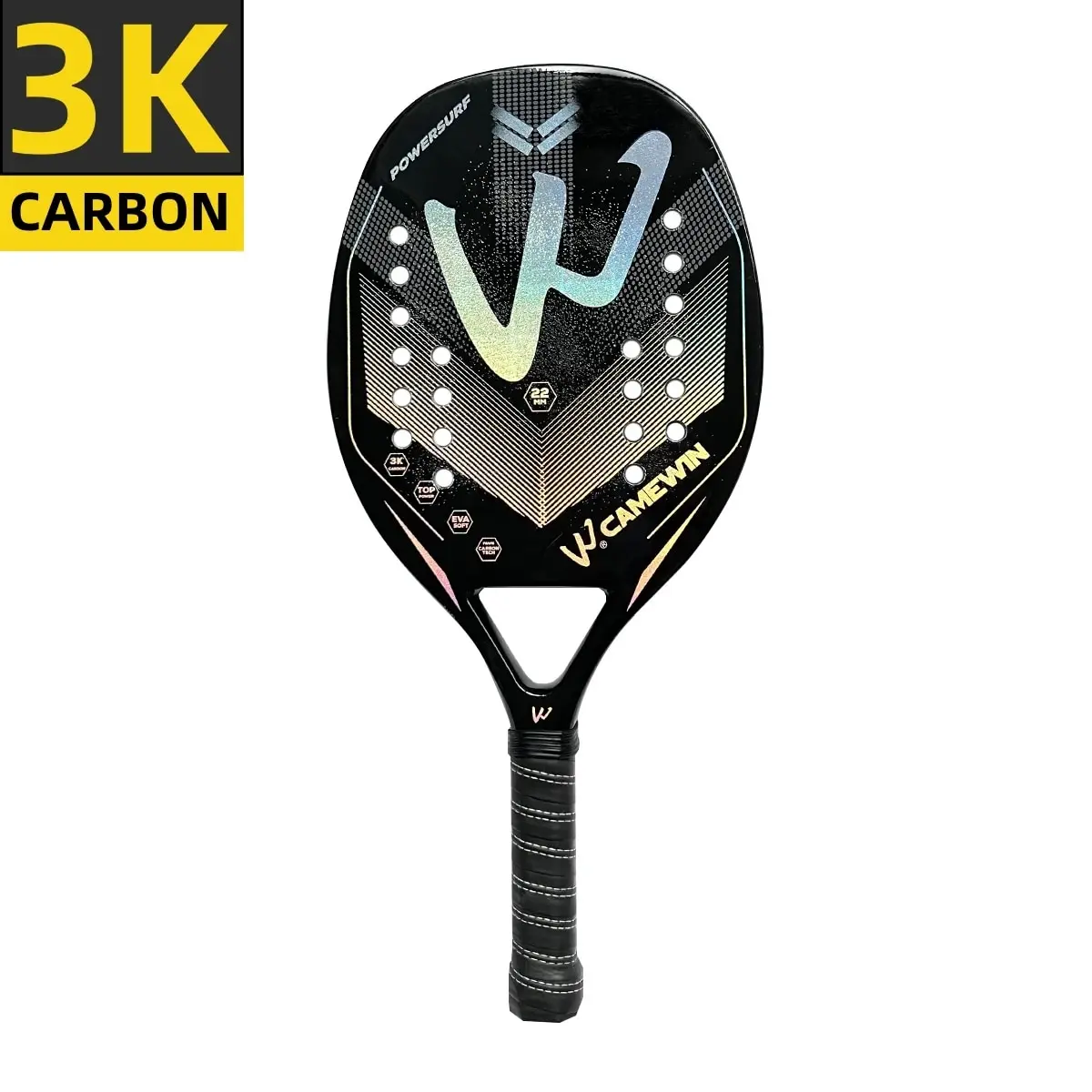 Racket Beach Tennis Camewin 3K Holographic Full Carbon Fiber Frame Feminino Masculina Kit Rude Surface Treatment Beginner