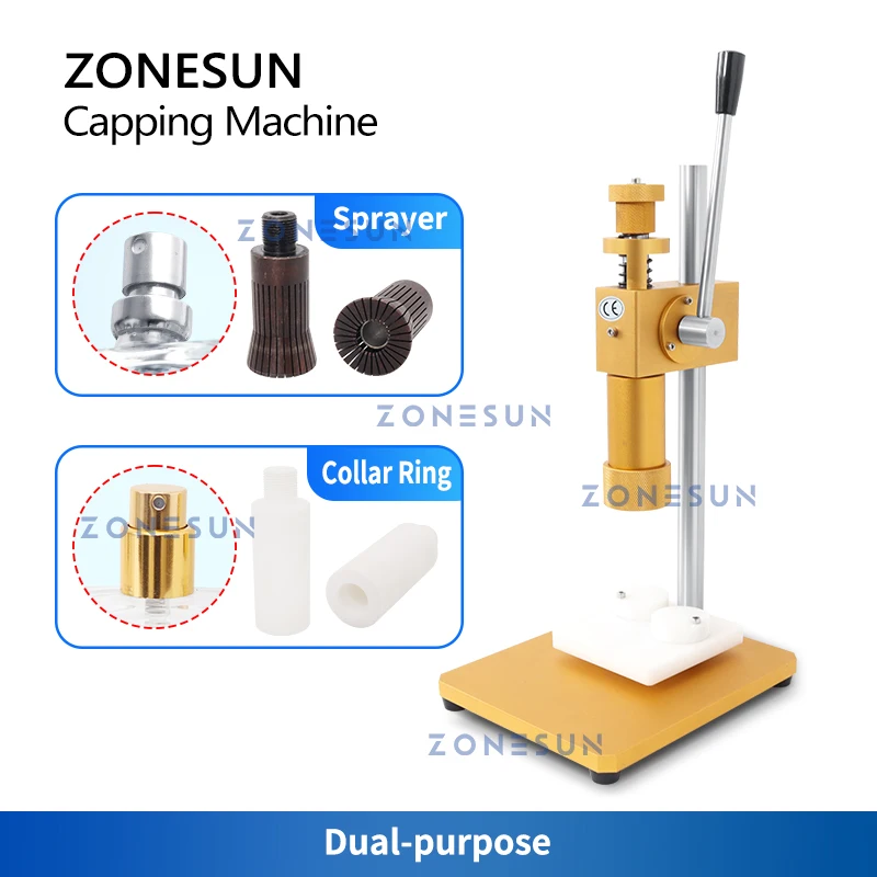 ZONESUN-máquina de prensado Manual de ZS-TYG2, prensadora de tapa de Metal, prensadora de Perfume, prensadora de botellas, prensadora de pulverización