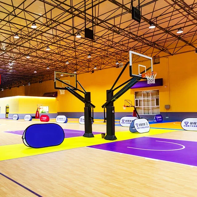 アメリカ規制サイズ強化ガラス製バックボード、ブレイクアウェイリム付きプロ仕様42インチx72インチ埋込式バスケットボールシステム