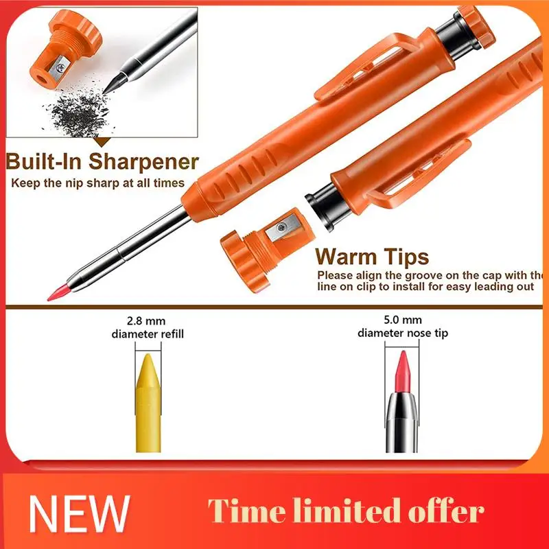 

ABRN-2 Pack Твердые плотничьи карандаши, писец со встроенной точилкой для строительства, деревообработки, архитектора