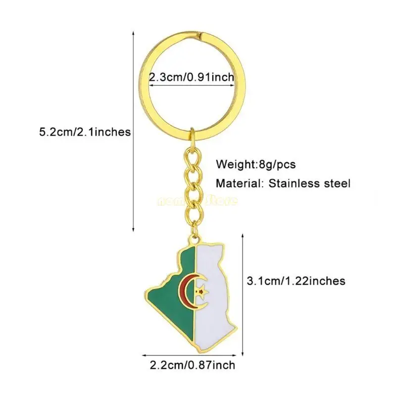 31BF الجزائر خريطة العلم سلسلة مفاتيح الفولاذ المقاوم للصدأ سحر قلادة المجوهرات