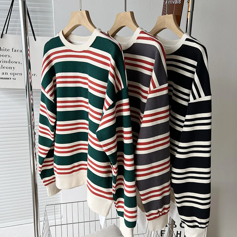 

New Women Spring Striped Cotton Hoodies O-Neck Long Sleeve Casual Pullovers New Clothes Women Tops Sweatershirt