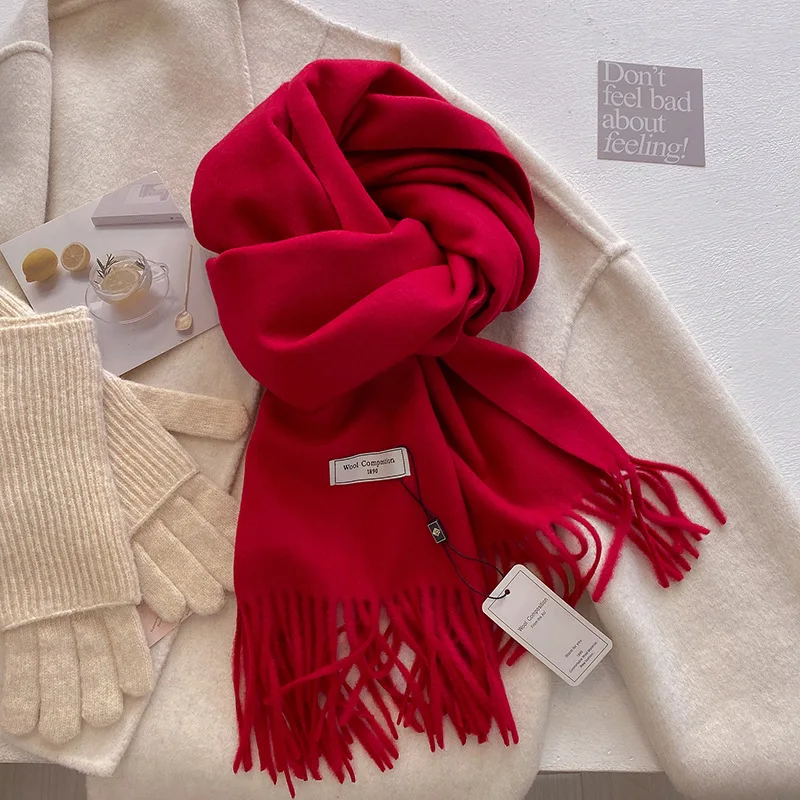 Classic Solid Color Wool-Feel Scarf, High-Grade Wool Blend Scarf, Elegant Accessory for Women and Men