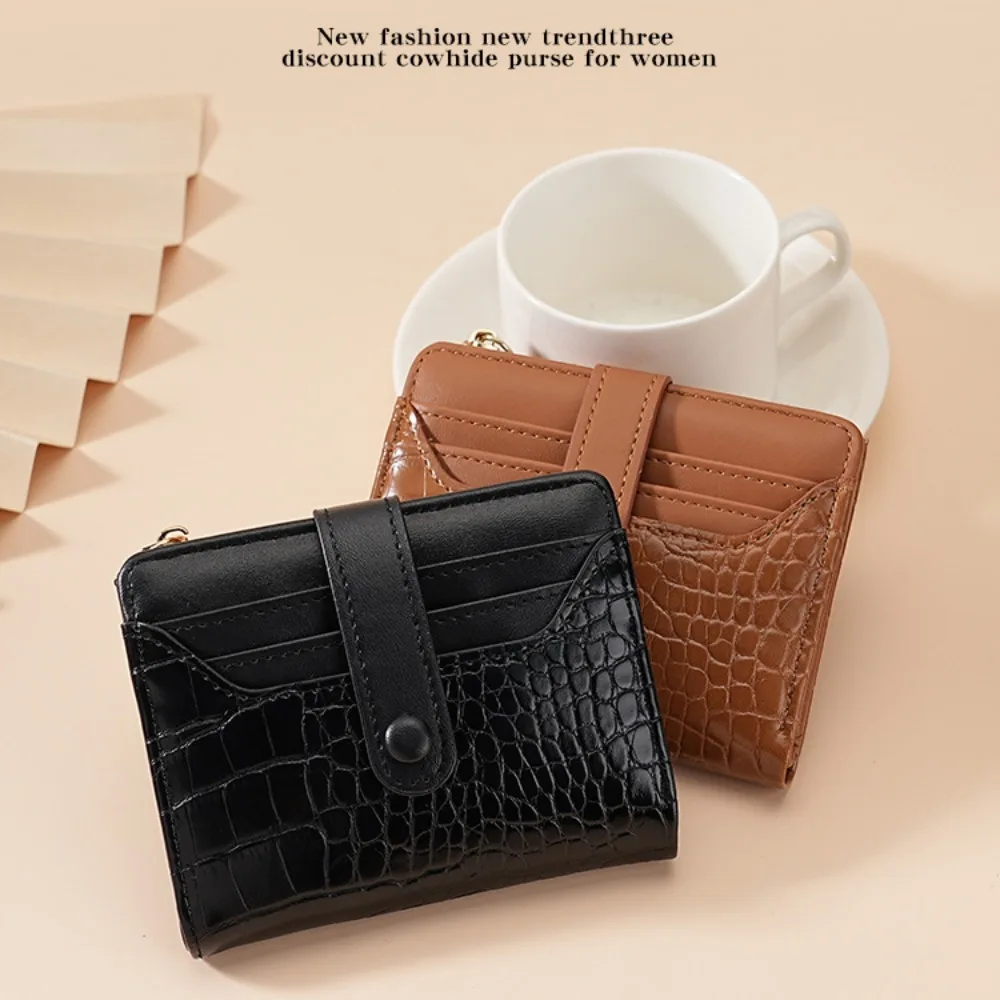 

PU Leather Women's Short Wallet Multiple Card Slots Waterproof Leather Wallet Crocodile Print Solid Color Card Storage Bag