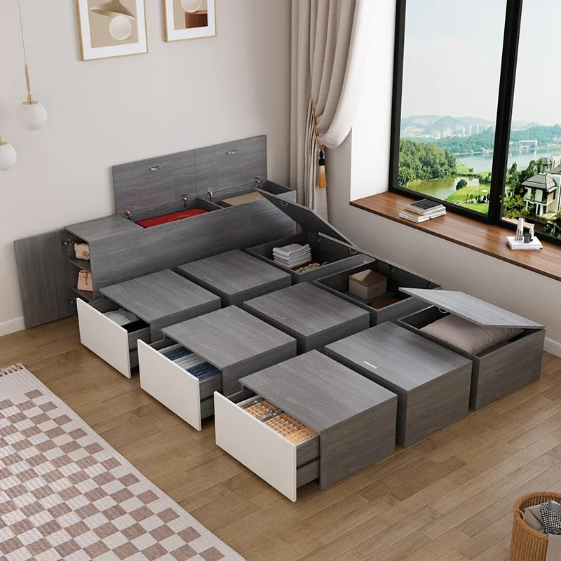 Customizable bedroom storage splicing cabinet Small apartment floor storage Rubik's cube bed Tatami bed combination wardrobe
