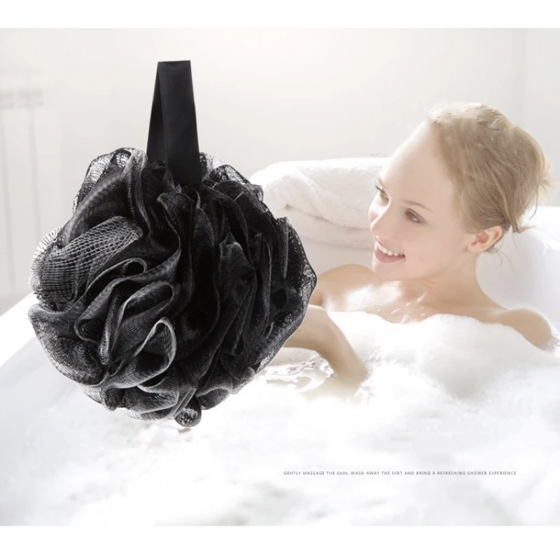 Soft Black Loofah Shower Sponge Exfoliating Bath Ball PE Skin‑friendly Body Scrubber for Glowing Skin Home Dormitory Supplies