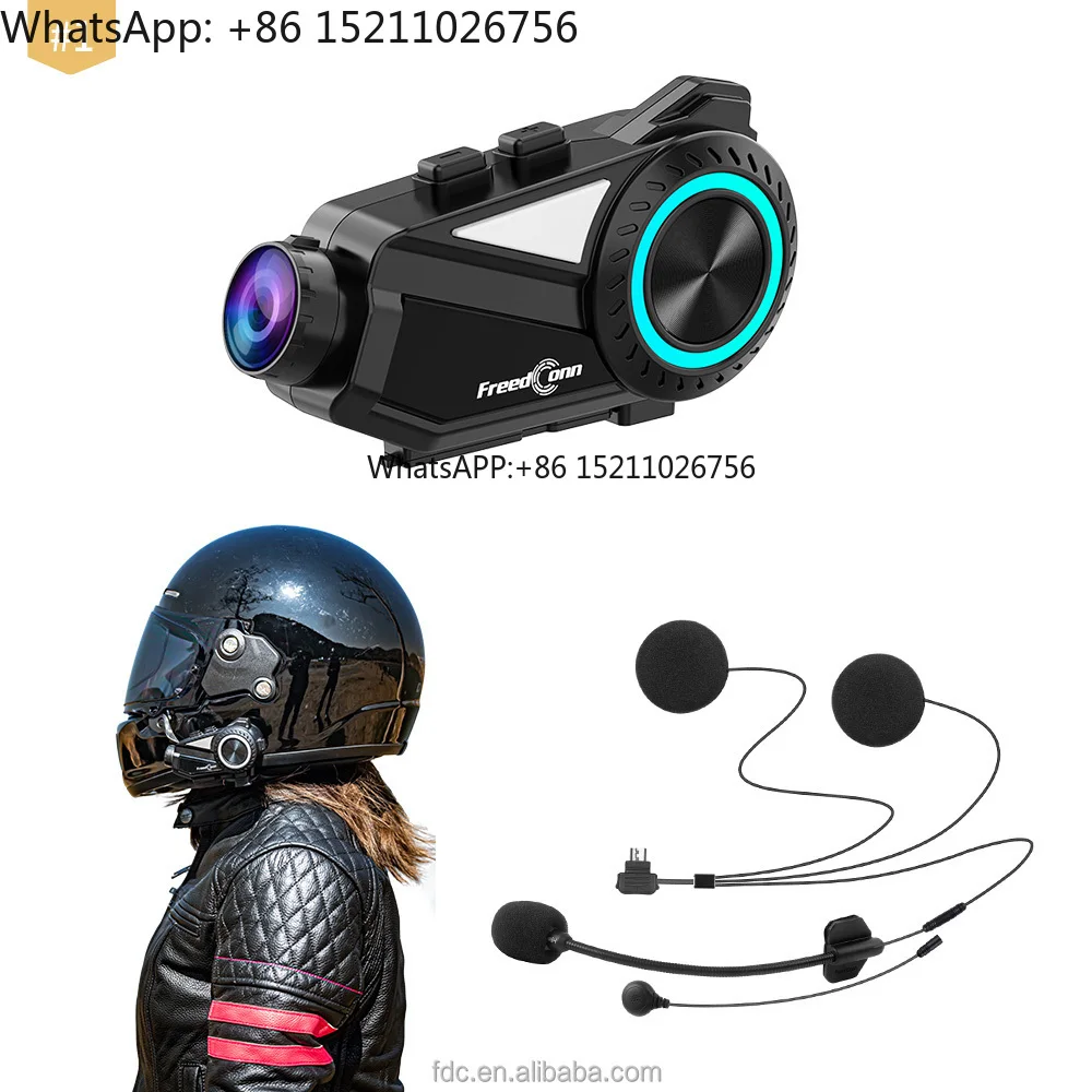 6 Riders 1000m Bluetooth Motorcycle Group Intercom Helmet Headset 360° Video Taking Angle 30°Camera Rotation Motorcycle Intercom