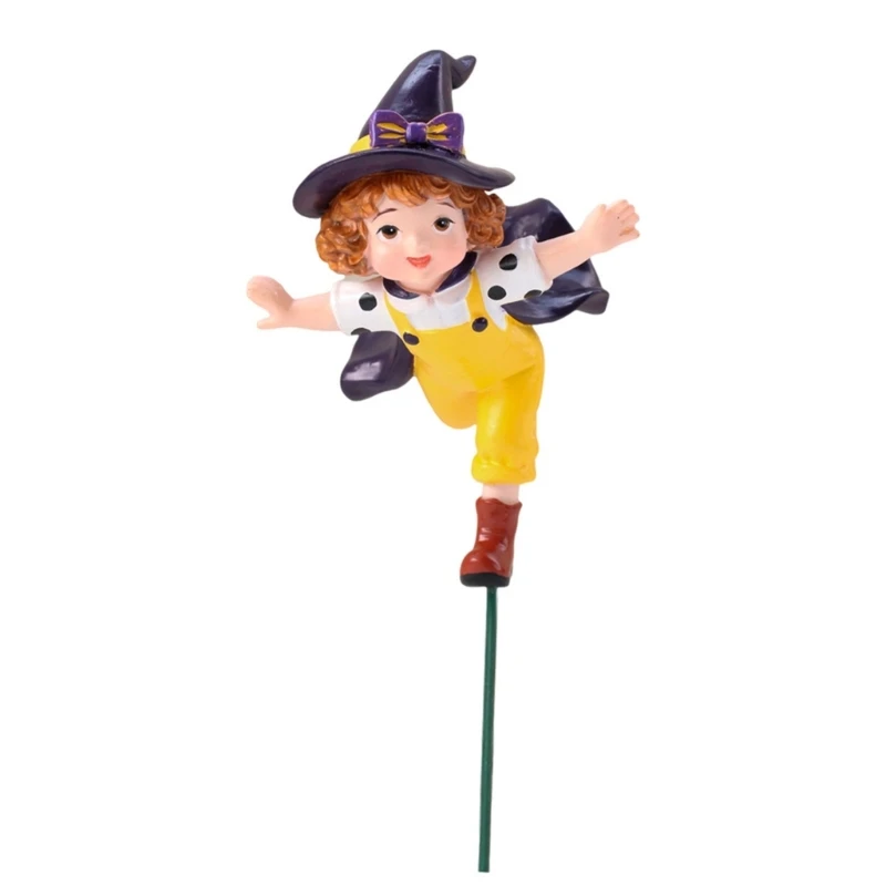 Witch Character Plant Pot Figure Resin Display Piece with Pointed Hat, Small Table Ornament for Plant Containers, Desk, and Y5GB