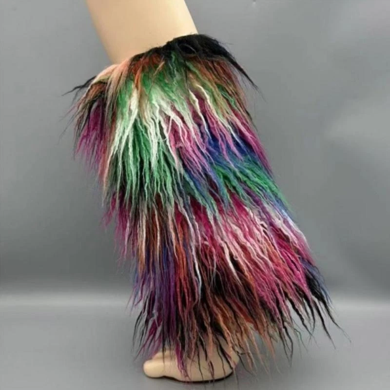 Y2K فراء صناعي لتدفئة الساق للنساء شتاء دافئ فراء للأحذية طويلة الرقبة، مريح، عيد الميلاد، الهالوين، الحفلات، زي تنكري 15UB