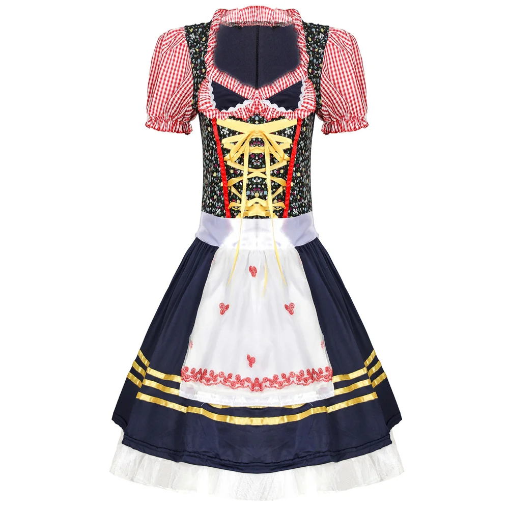 Women Oktoberfest Dirndl Dress Costume Germany Beer Maid Tavern Wench Waitress Outfit Cosplay Halloween Fancy Party Dress