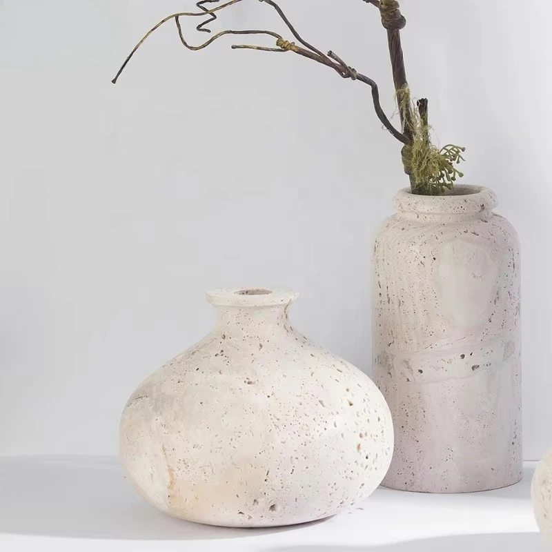 Modern Minimalist Roman Travertine Vase Natural Stone Art Decor for Wabi-sabi Villa & Hotel Interior