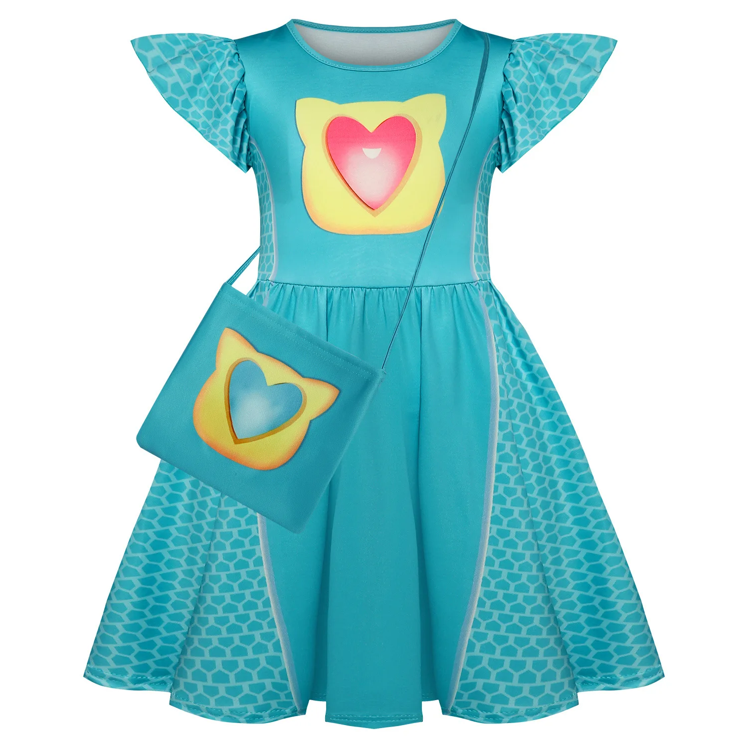 Kinder kleider Cosplay Super Kitties Kleider für Super kits Kostüm Mädchen fliegende Ärmel A-Linie Kleid mit Tasche und Stirnband