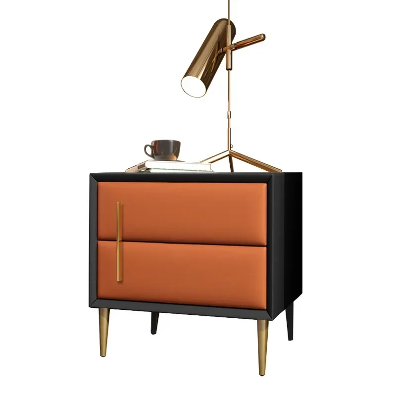 Cabinet with Leather Light Luxury Locker for Bedroom Home Furniture Nordic Contrast Color Wood Nightstand Simple Modern Bedside