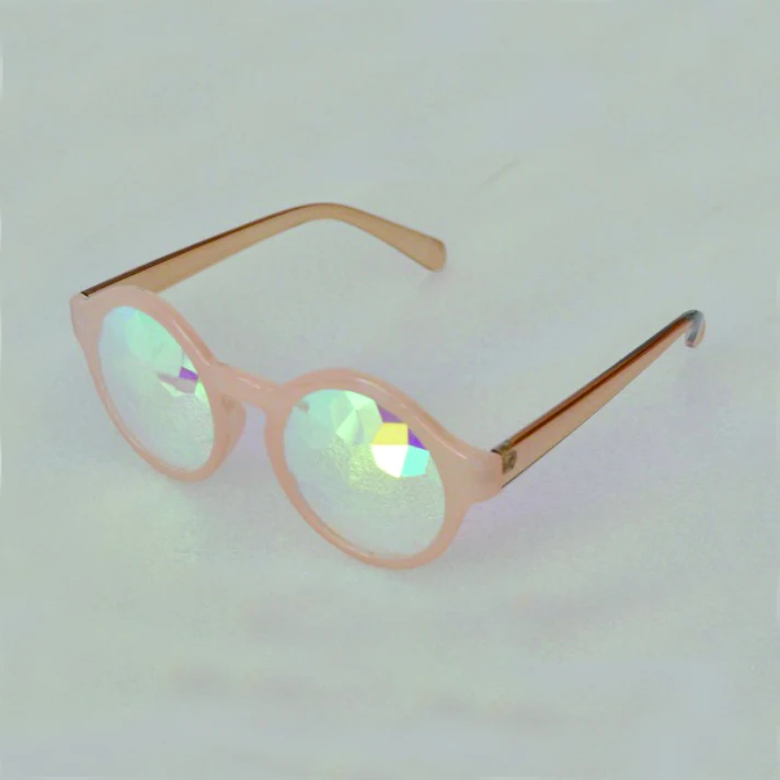 pink frame kaleidoscope glasses with prism glass lens