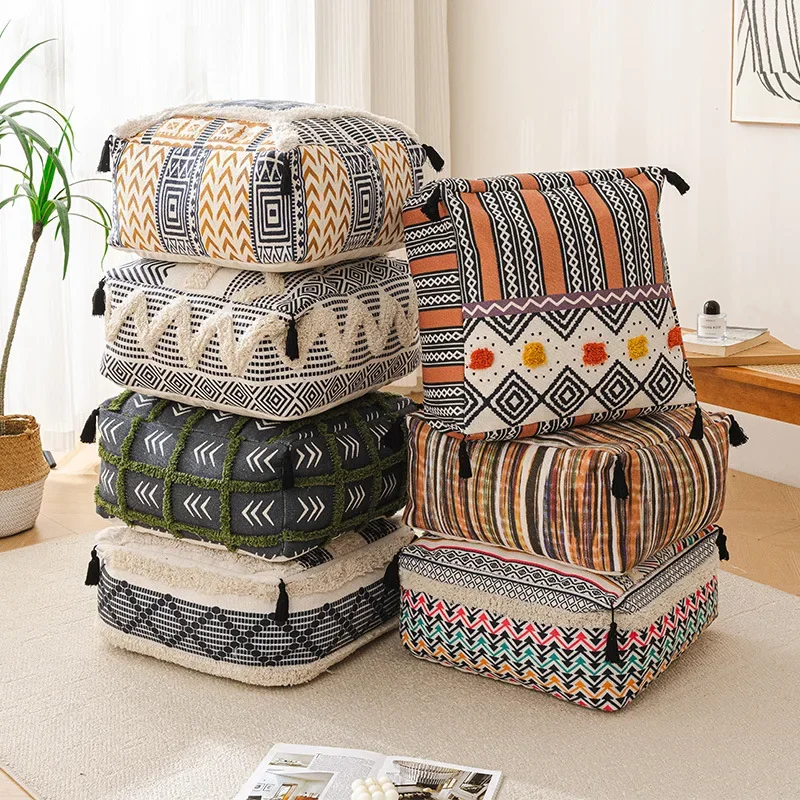 Bohemian Style Thick Seat Cushion Home Decoration Living Room Low Stool Sofa Floor Cushions Removable and Washable Foot Cushion