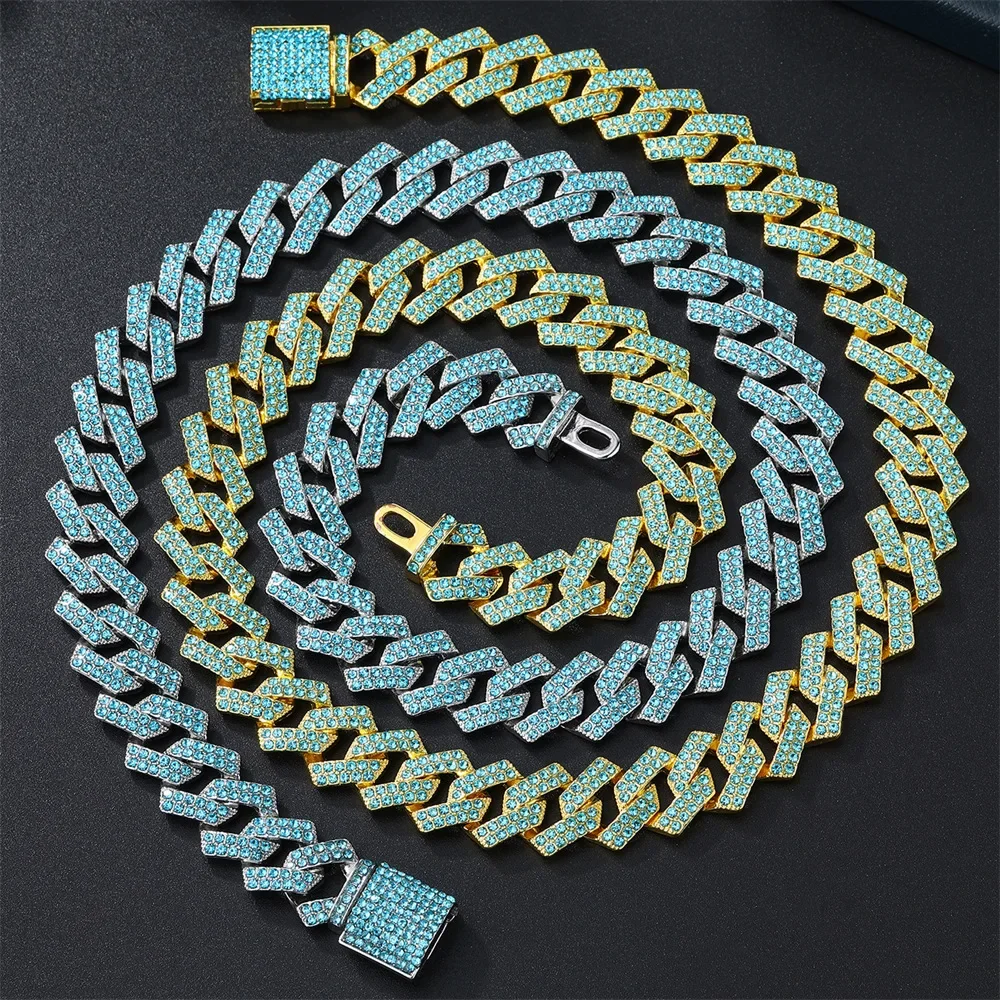 Big Heavy Hip Hop ice Men Boy Jewelry Micro Pave CZ  Gold Two Tone Color Rock Punk Ice Out Cuban Chain Necklace 15mm