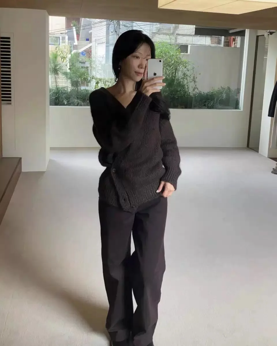 

Warm Brown Loose Straight Casual Pants Commute Versatile Comfortable Cotton Ladies High Waist Elastic Sle Winter New Arrival