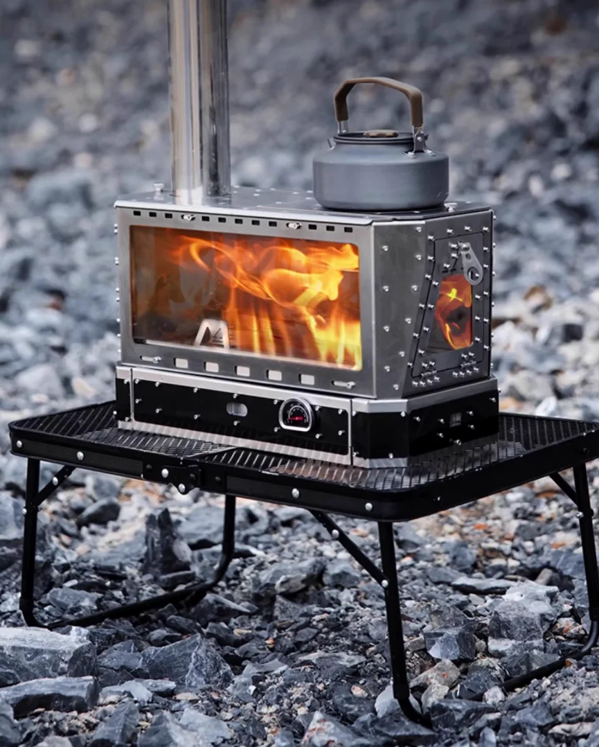 

Portable Multifunctional Stainless Steel Camping Grill Creative Lid-Flip Wood-Burning Stove Fireplace Tent Heating Barbecue