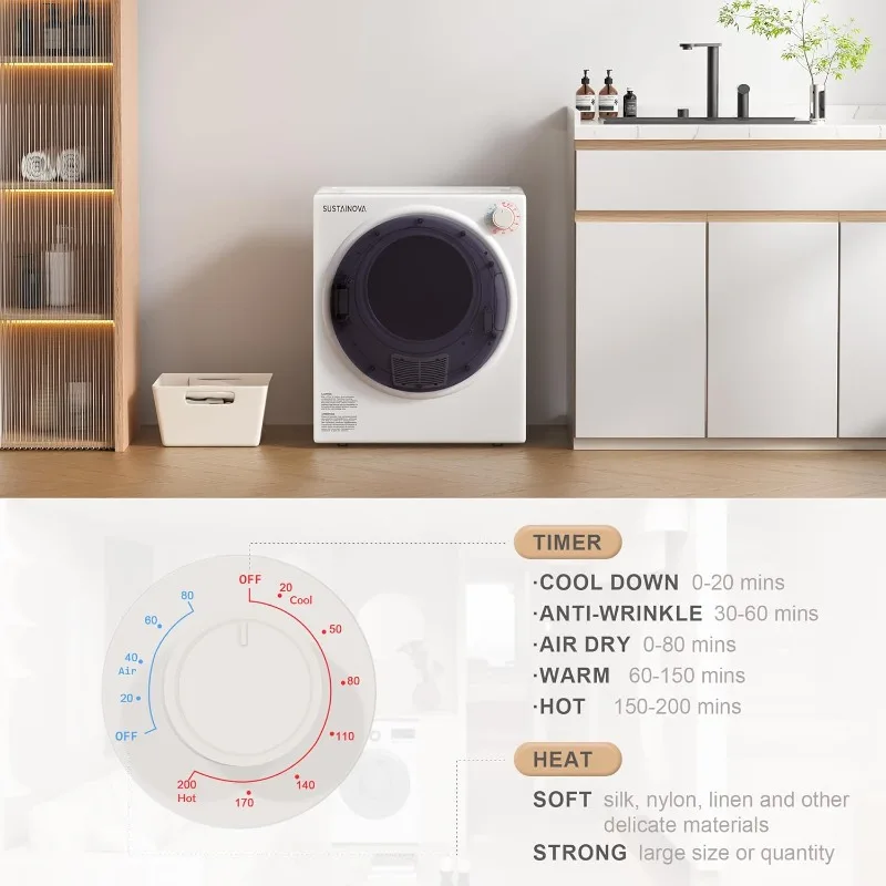 مجفف غسيل، مجففات ملابس من الفولاذ المقاوم للصدأ ذات تحميل أمامي 2.6 قدم مكعب مع أنبوب عادم، 1400 وات، لوحة تحكم بأربعة وظائف #3