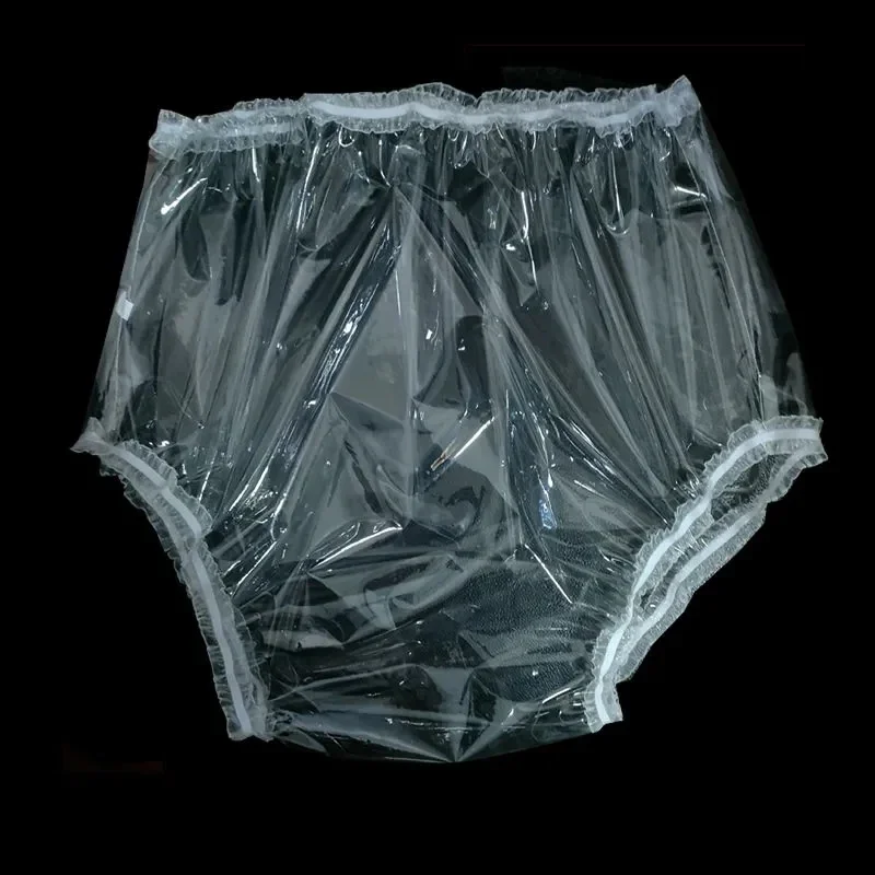 Middle Waist Live Show Lace Hem Clear Transparent See Through Waterproof Pants Briefs DJ Club Dance FKK Private Party Panty Cos.