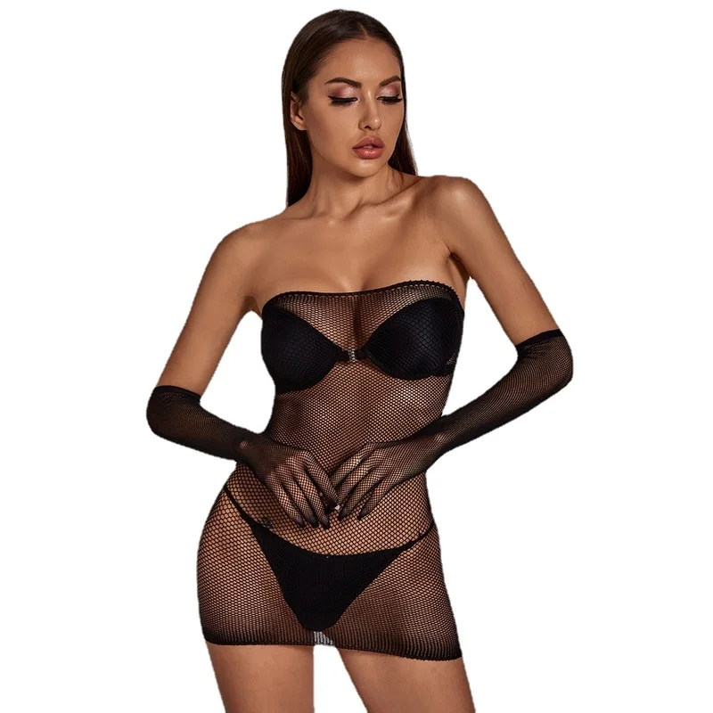 Sexy lingerie with gloves Porno See-through Fishnet bodysuit Erotic Underwear set Sex Outfits Plus Size Clothing for Women