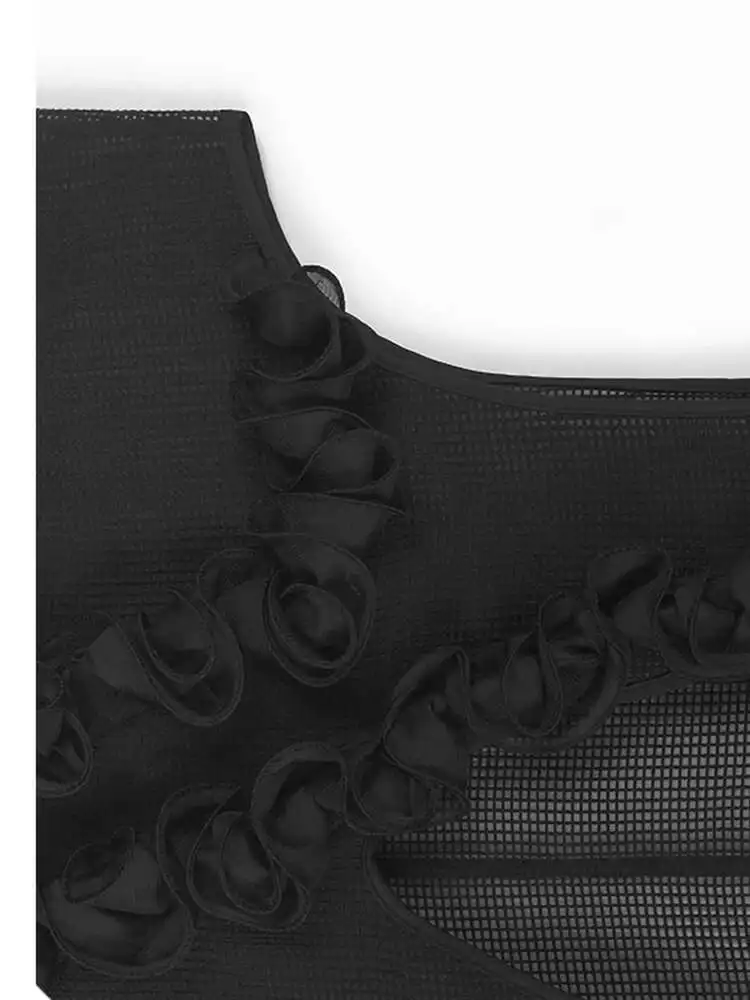 ZMEENNA Débardeur en maille noire pour femme avec détail à volants col en V sans manches transparent décontracté mode d'été gilet tendance ZM3243